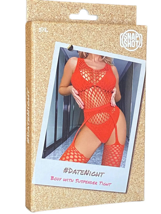 Snapshot - #datenight - Visnet Body met Jarretel Panty Set - One Size - Rood-Erotiekvoordeel.nl
