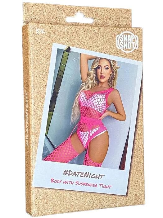 Snapshot - #datenight - Visnet Body met Jarretel Panty Set - One Size - Roze-Erotiekvoordeel.nl