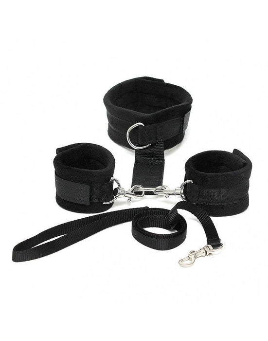 Soft Bondage Collar Met handboeien En leiband - Zwart-Erotiekvoordeel.nl