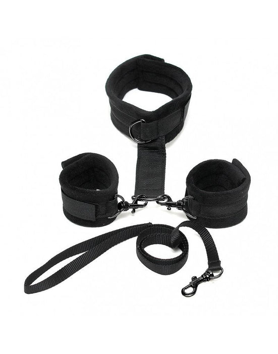 Soft Bondage Collar Met handboeien En leiband - Zwart-Erotiekvoordeel.nl