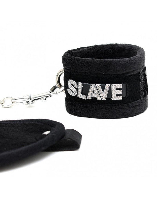 Rimba - Soft Bondage Set blinddoek En handboeien SLAVE - Zwart-Erotiekvoordeel.nl