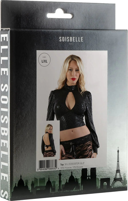 Soisbelle Paris - Crop Top met Pofmouwen en Open Rug - Zwarte Panterprint-Erotiekvoordeel.nl