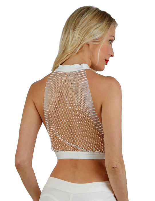 Soisbelle Paris - Net Top met Strass Steentjes - One Size - Wit-Erotiekvoordeel.nl