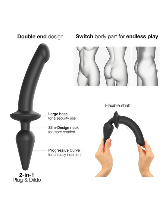 Strap-On-Me - Semi-Realistische Switch Plug-In 2-in-1 Dildo & Buttplug - Zwart-Erotiekvoordeel.nl