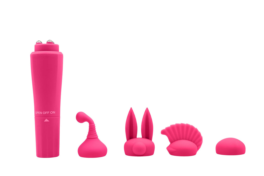 Sweet Breeze - Quadruple Sweet - Pocket Rocket Mini Vibrator - Vier Opzetstukjes - Roze-Erotiekvoordeel.nl