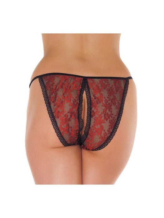 Amorable - Tanga Slipje Met Open Kruis - Rood/Zwart-Erotiekvoordeel.nl