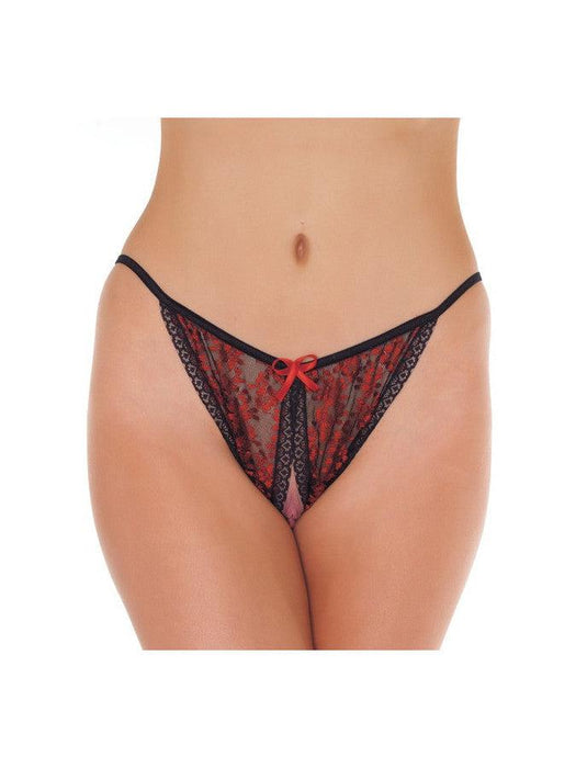 Amorable - Tanga Slipje Met Open Kruis - Rood/Zwart-Erotiekvoordeel.nl