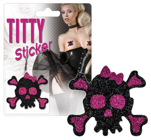 Titty Sticker - Tepelplakkers - Tepel Stikkers - Roze Zwarte Glitter - Skull-Erotiekvoordeel.nl