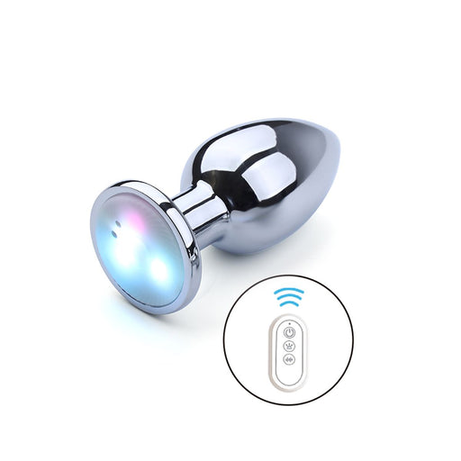 Vibrerende Buttplug met LED lampjes in 3 kleuren - Aluminium-Erotiekvoordeel.nl