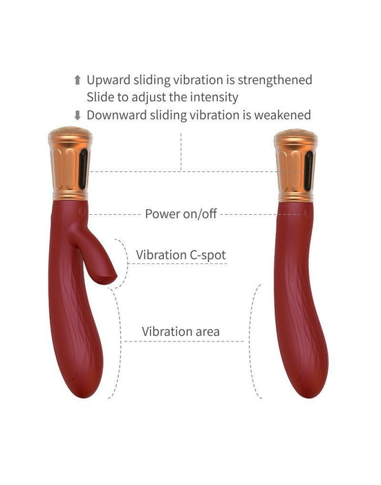 Viotec - Mina - Tarzan Vibrator - Rabbit Vibrator - Dubbele Stimuatie - Goud en Wijnrood - Luxueus Zacht Siliconen-Erotiekvoordeel.nl