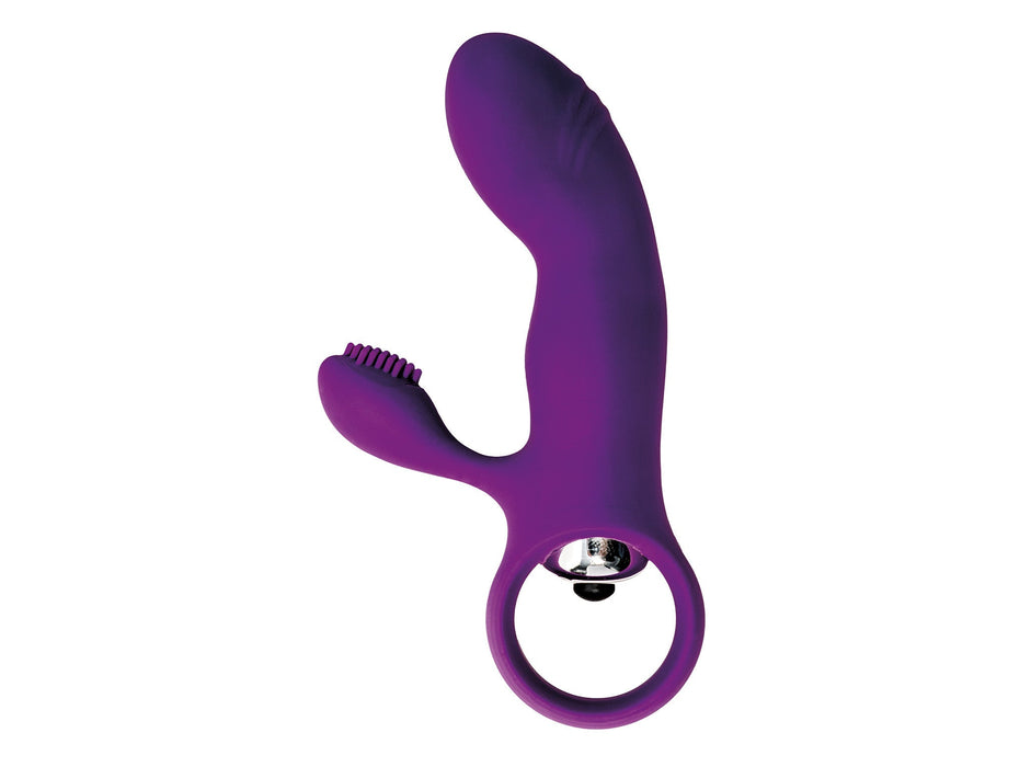 Virgite - Mini Vibrator Met Clitoris Borsteltje - Paars-Erotiekvoordeel.nl