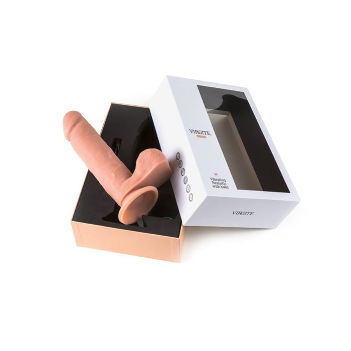 Virgite - Vibrerende dildo Van 21 cm Met Ballen En remote Control - Lichte Huidskleur-Erotiekvoordeel.nl