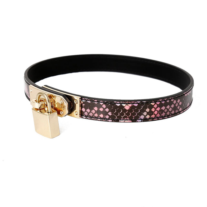 Kiotos Leather - Smalle Collar Met Reptielenprint - Goud/Roze-Erotiekvoordeel.nl