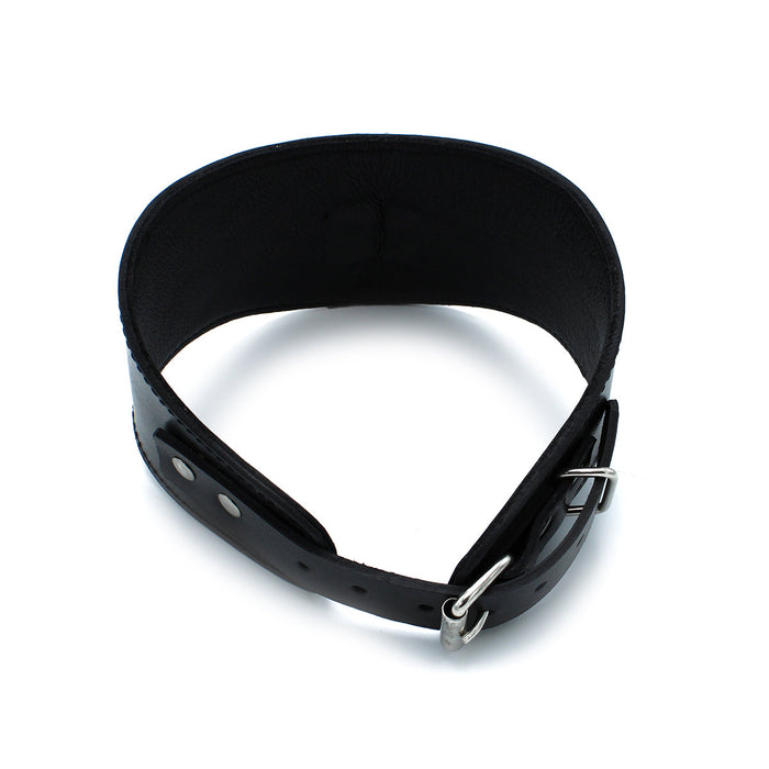 Kiotos - Gecontourde Zwarte Lederen Posture Collar met D-Ring-Erotiekvoordeel.nl