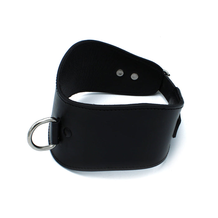 Kiotos - Gecontourde Zwarte Lederen Posture Collar met D-Ring-Erotiekvoordeel.nl