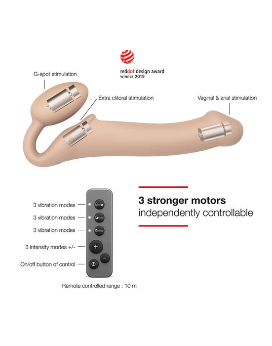 Strap-On-Me - Vibrerende Strapless Strapon - 3 motoren - Lichte Huidskleur - Maat L-Erotiekvoordeel.nl